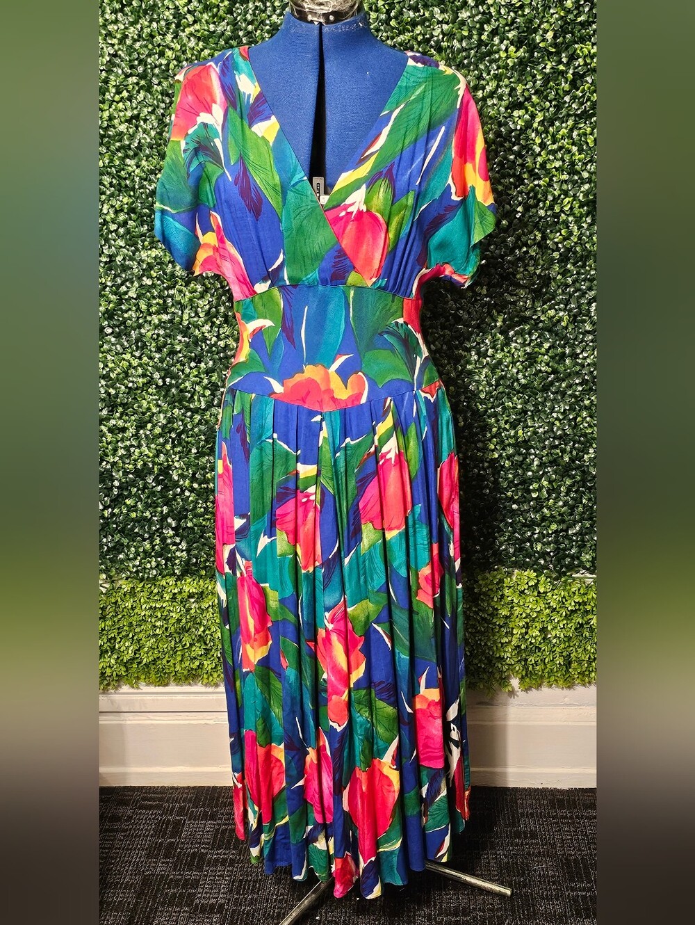 Vibrant Blue Floral Wrap-Style Women's Dress